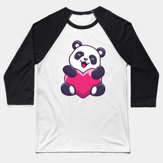 Cute Panda Holding Love Cartoon Baseball T-Shirt by Catalyst Labs